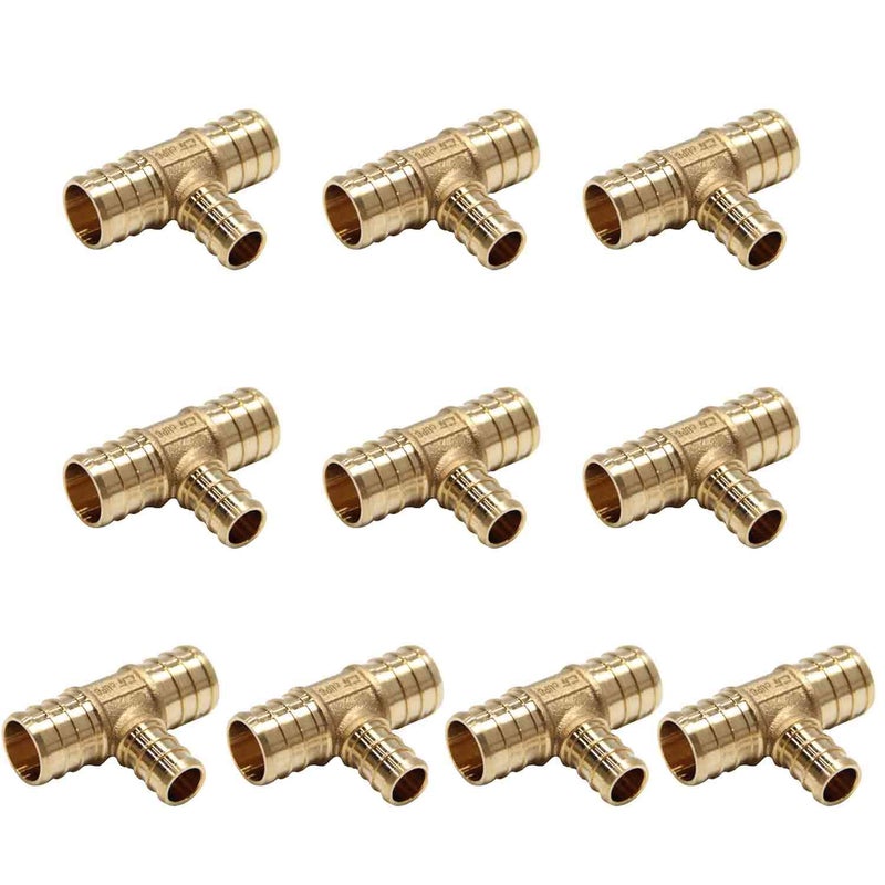 EFIELD (Pack of 10) Efield 3/4" X 3/4" X 1/2" Pex Reducing Tee Brass Barb Crimp Fittings, ASTM F1807,(PEX1807077) - Image 1